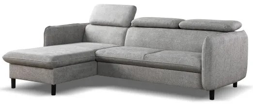 Rozkladacia rohová sedacia súprava do tvaru L s úložným priestorom NISA, sivá, ľavé prevedenie