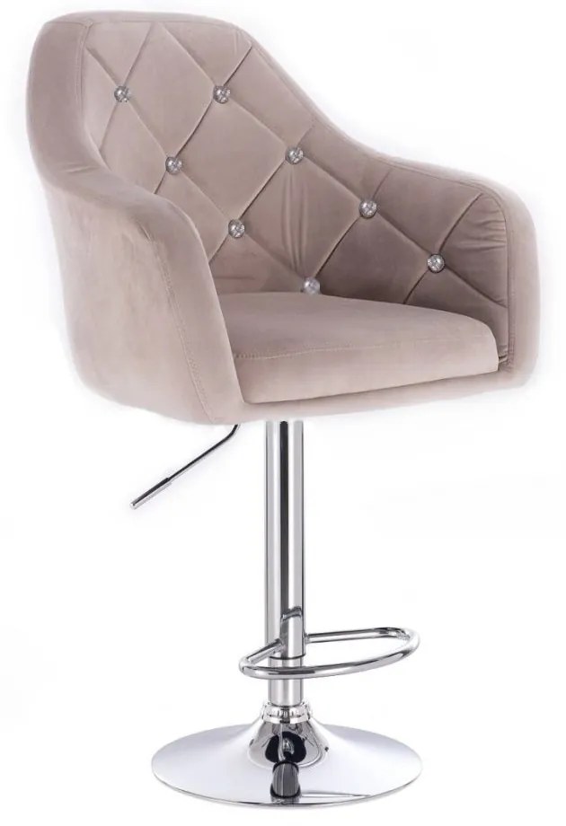 LuxuryForm DESIGN Barová stolička ROMA VELUR na striebornom tanieri - svetlo šedá