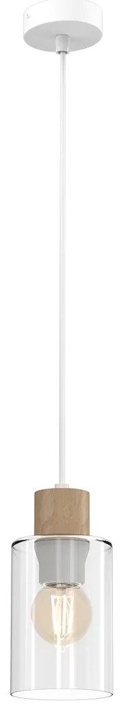 Závesné svietidlo Madera, 1x transparentné sklenené tienidlo, w/drevo
