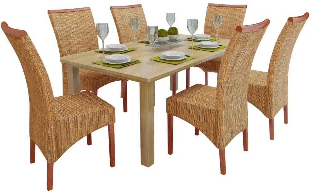 271739 Edco Ručne pletené ratanové kuchynské stoličky s ozdobným dreveným  lemom 6 ks | BIANO