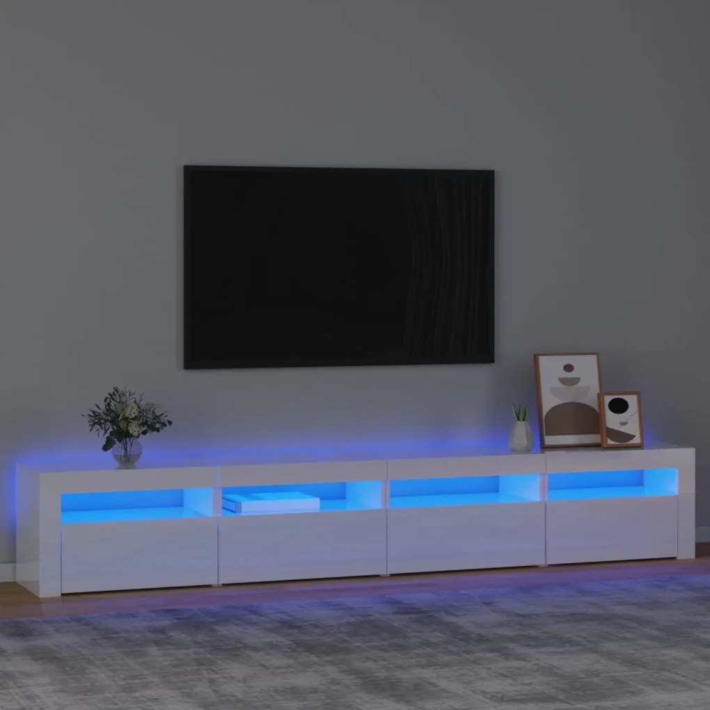 TV skrinka s LED svetlami lesklá biela 240x35x40 cm