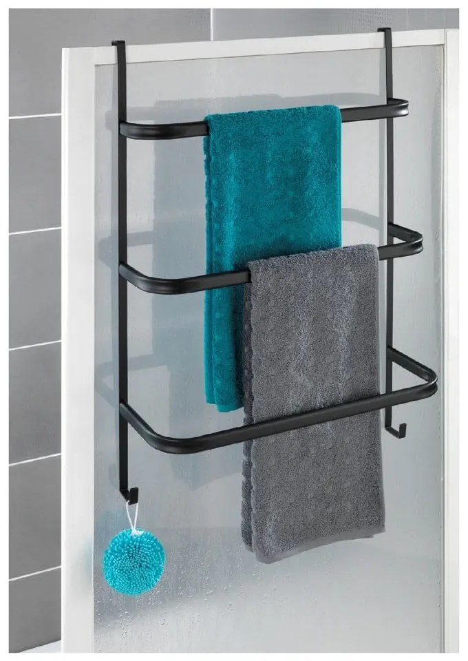 Čierny samodržiaci vešiak na uteráky Wenko Towel Holder Black, 21 × 54 cm