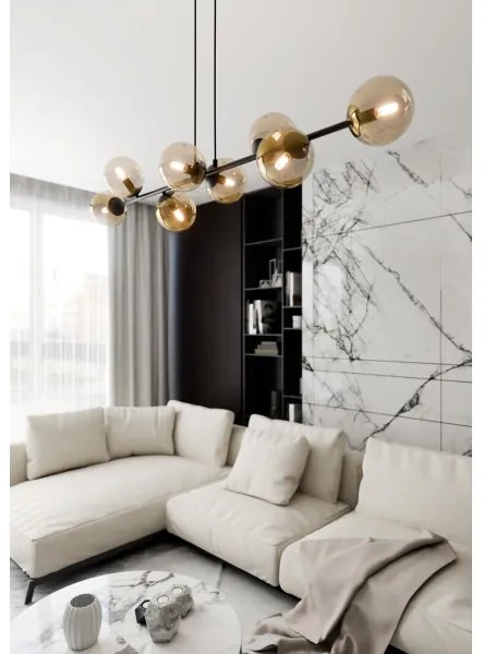 Luster na lanku ROSSI 8xE14/10W/230V čierna/béžová