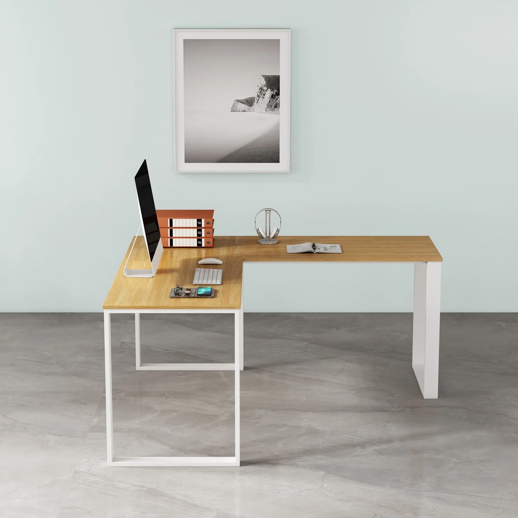 Rohový kancelářský stůl Houseland Nuvia Home 03 160 cm dub/bílý
