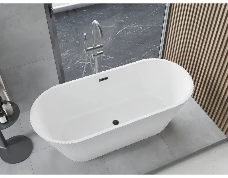 Mexen Yara, voľne stojaca ryhovaná vaňa 170 x 75 cm, biela lesklá, grafitový prepad, 52861707500-95