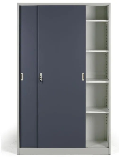 Kovová skriňa s posuvnými dverami, 4 police, 1200 x 1990 x 450 mm, tmavo sivá