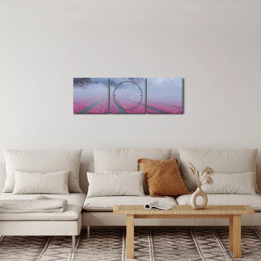 Obraz - Krajina s tulipánovými poľami (s hodinami) (90x30 cm)