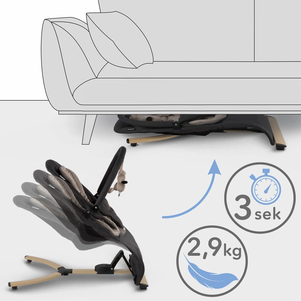 Hojdacie lehátko pre bábätká Kidwell RUBI, nastaviteľné, skladacie, s hrazdou
