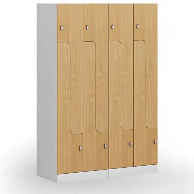 Kovová šatníková skrinka S1 Z, 4 oddiely, 1850 x 600 x 500 mm, demont, otočný zámok, laminované dvere, breza