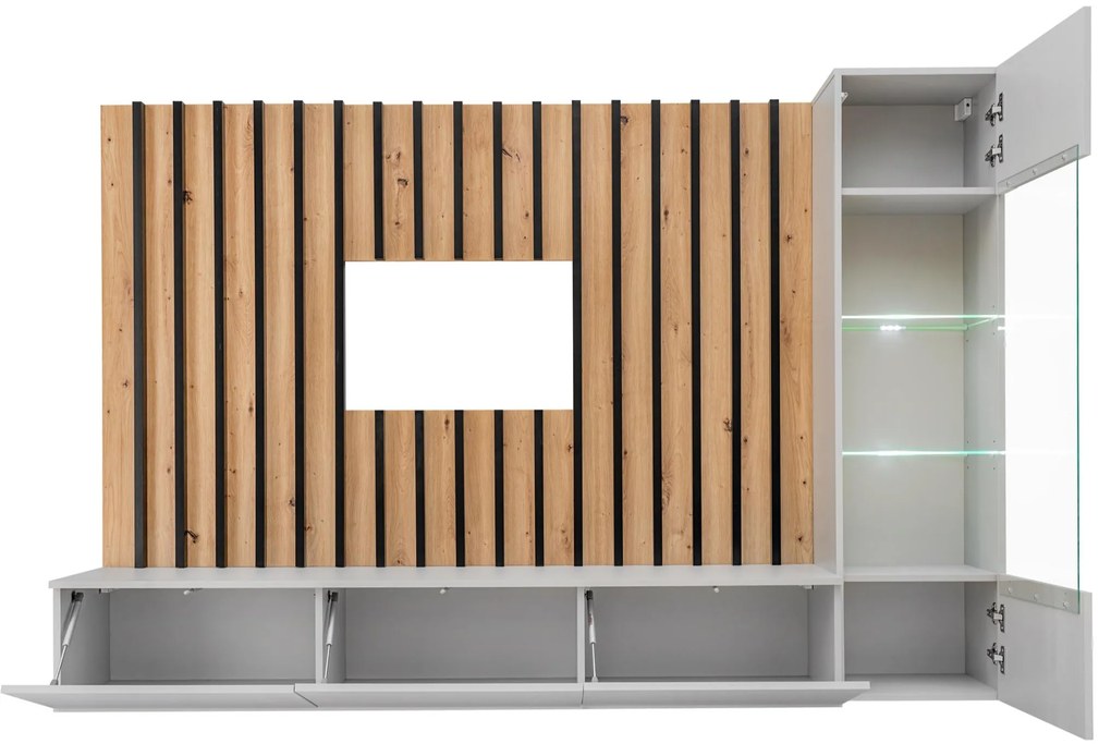 Obývacia stena Vertic (dub artisan + perla gray) (s LED osvetlením). Akcia -20%. Vlastná spoľahlivá doprava až k Vám domov. 1097586