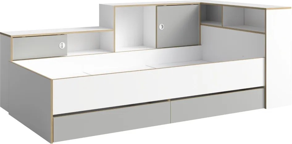Jednolôžková posteľ s roštom a úložným priestorom Pinio 90x200 cm - biela / sivá