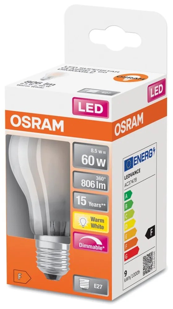 LED žiarovka E27 8,5W = 60W 806lm 2700K Warm 300° CRI80 OSRAM stmievateľná