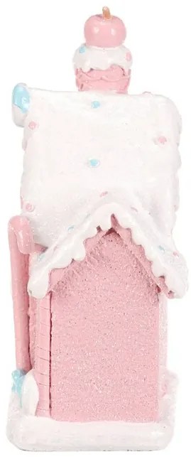 Vianočná dekorácia Domček z cukroviniek, polyresin, LED, ružová