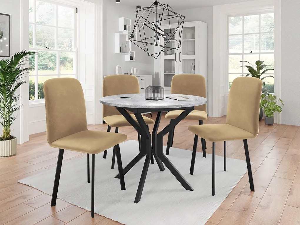 Jedálensky set so 4 stoličkami Kirtore M 90, Farby:: Amor Velvet 4311, Farby:: sivý mramor / čierna