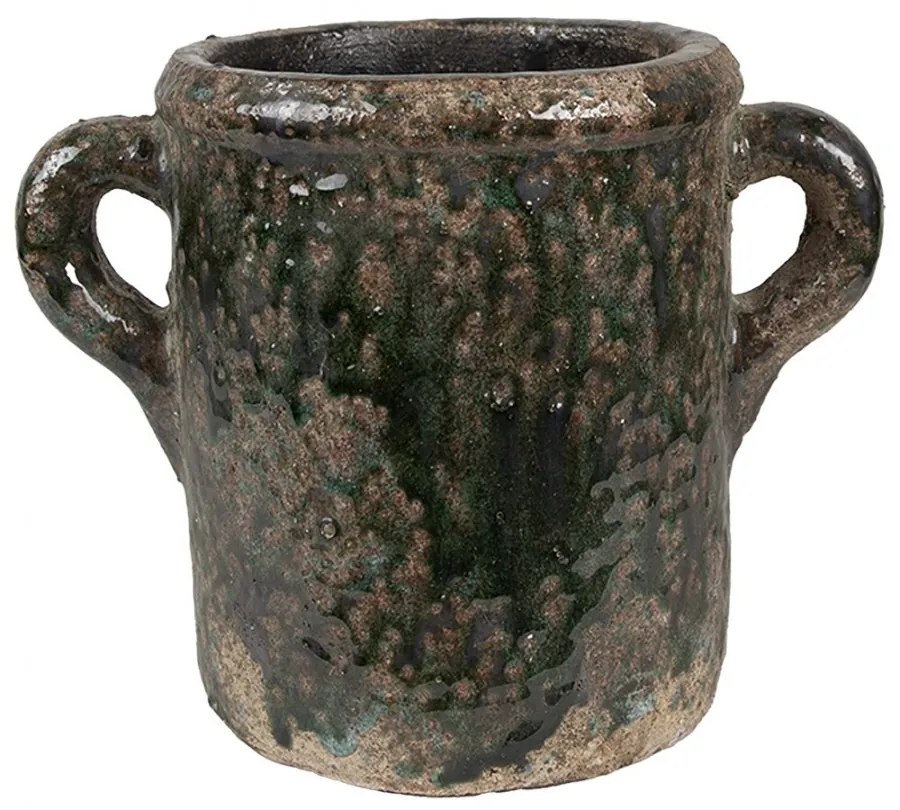Zelený antik terakotový kvetináč s uškami Teracci M - 21*14*16 cm