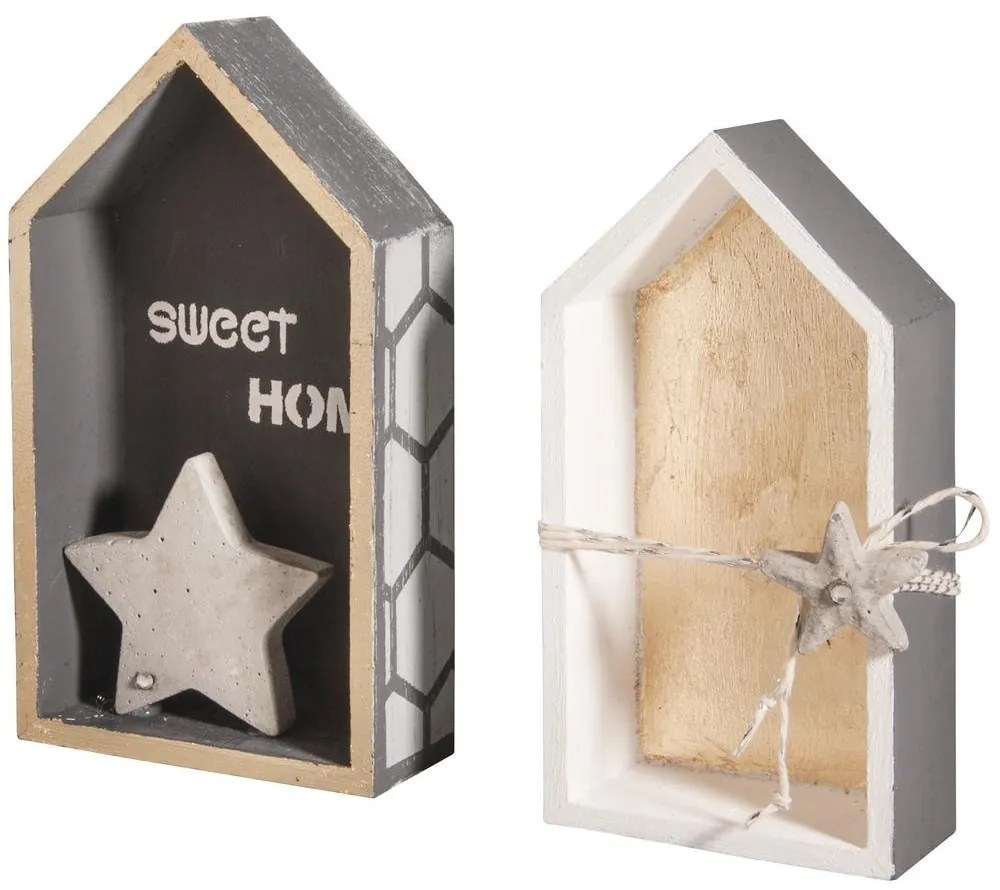 Sada 2 ks drevených poličiek v tvare domčeku LITTLE HOUSES