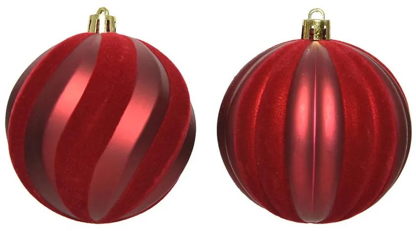 Guľa plastová dekorovaná 8 cm červená 021291