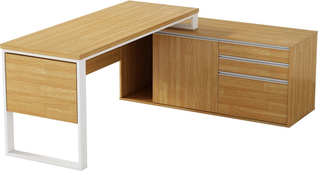 Rohový kancelářský stůl s komodou Houseland Nuvia Home 04 194 cm dub/bílý
