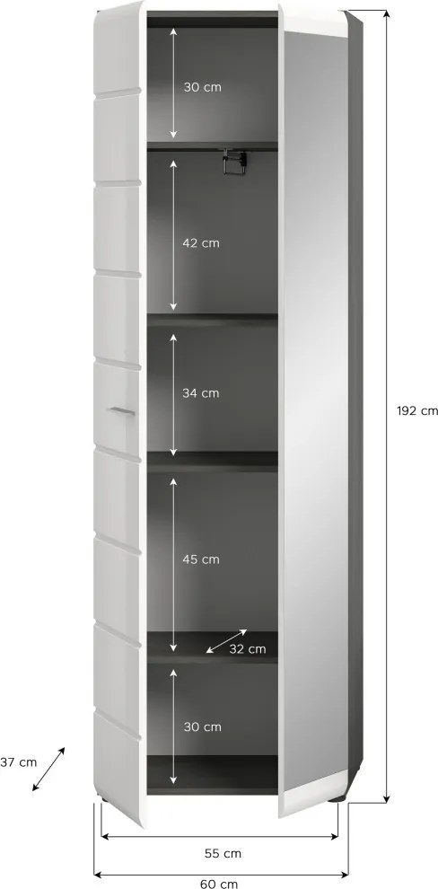 Predsieňová skriňa so zrkadlom Salsa, šedý dub/biely lesk