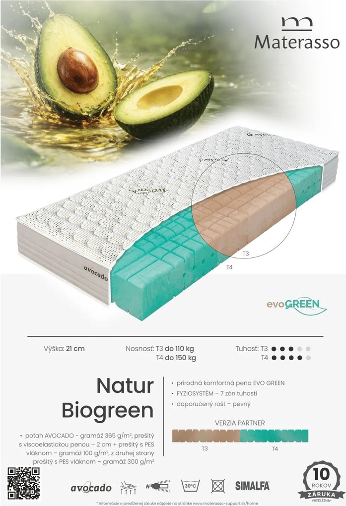 Penový matrac Natur Biogreen Rozmer matraca: 160 x 200 cm, Tuhosť: T4
