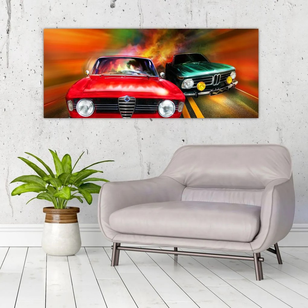Obraz - Retro závodné autá (120x50 cm)
