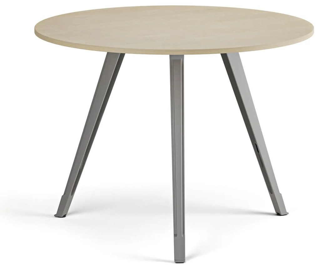 Konferenčný stôl PRIMO ZEN, priemer 100 cm, sivostrieborná podnož, breza