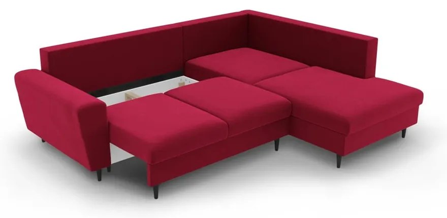 Červená zamatová rozkladacia/s úložným priestorom rohová pohovka (pravý roh/do L) Kyoto – Cosmopolitan Design