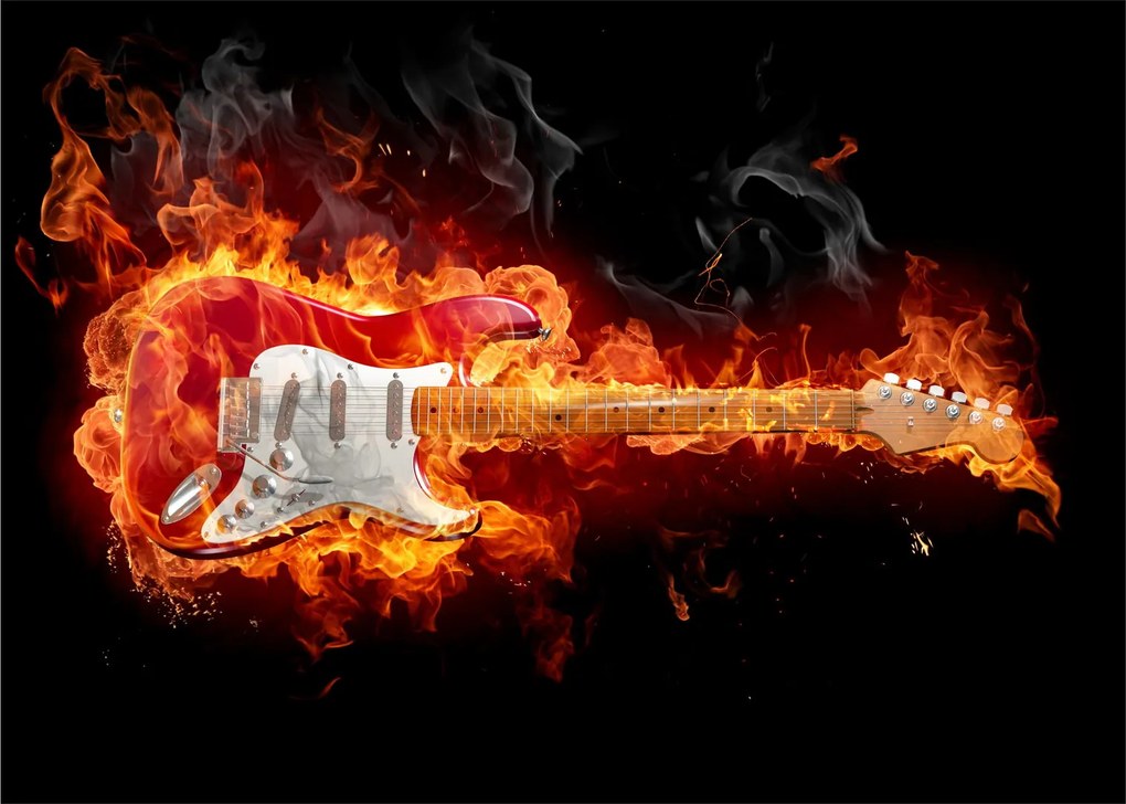 Sklenený obraz - Gitara v plameňoch (70x50 cm)