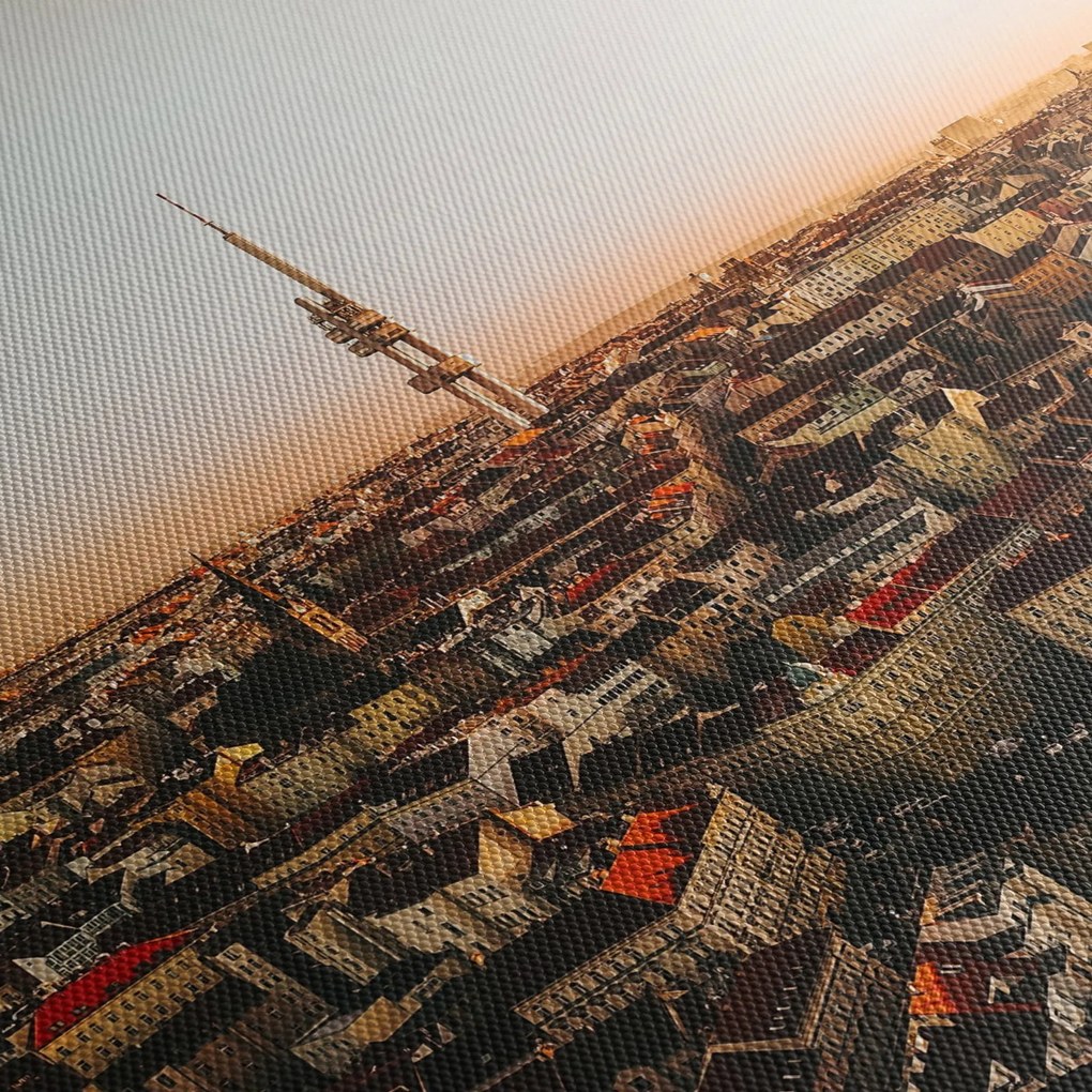 Obraz západu slnka nad Žižkovom (s hodinami) (90x30 cm)