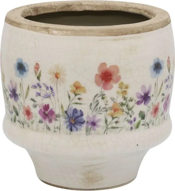 Béžový antik keramický obal kvetináč s kvetmi Fleurville S - Ø 12*10 cm