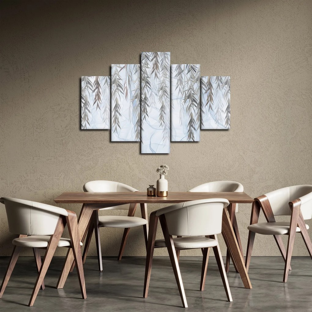 Obraz - Vŕbové vetvičky v modrom pozadí (150x105 cm)