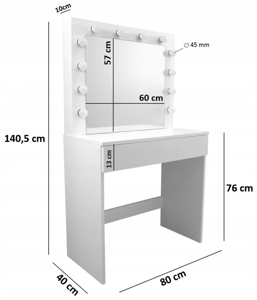 Štýlový toaletný/kozmetický stolík s LED osvetlením a taburetkou