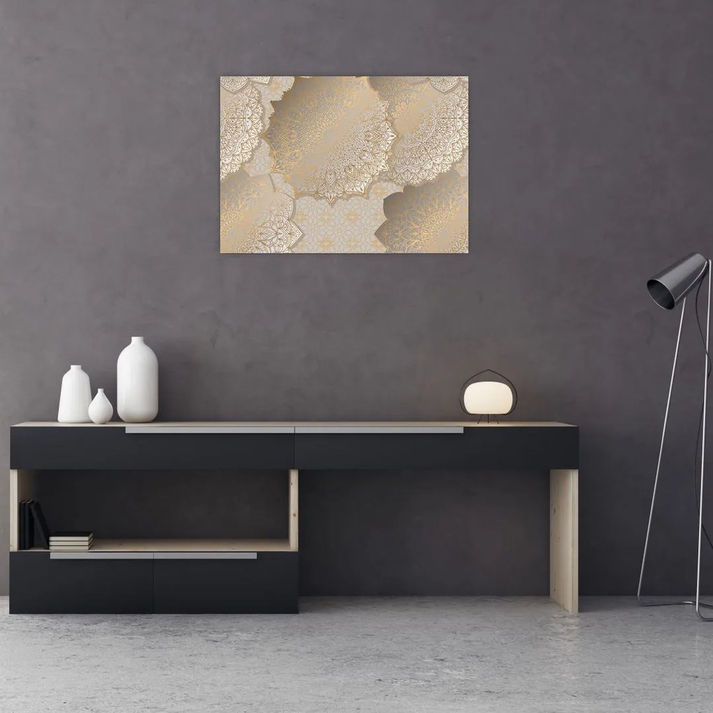 Sklenený obraz - Mandaly v zlatých tónoch (70x50 cm)