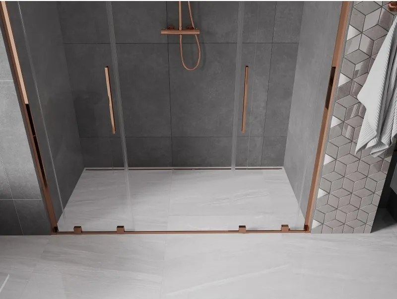 Mexen Velar L Duo, posuvné sprchové dvere do otvoru 170 cm, 8mm číre sklo, ružové zlato, 871-170-003-02-60