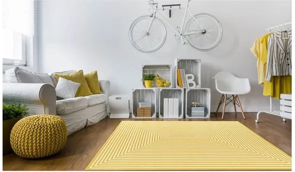Žltý vysokoodolný a umývateľný koberec vhodný do exteriéru Braid, 160 × 230 cm