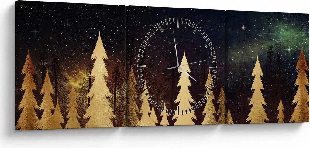 Obraz - Zlatá noc (s hodinami) (90x30 cm)