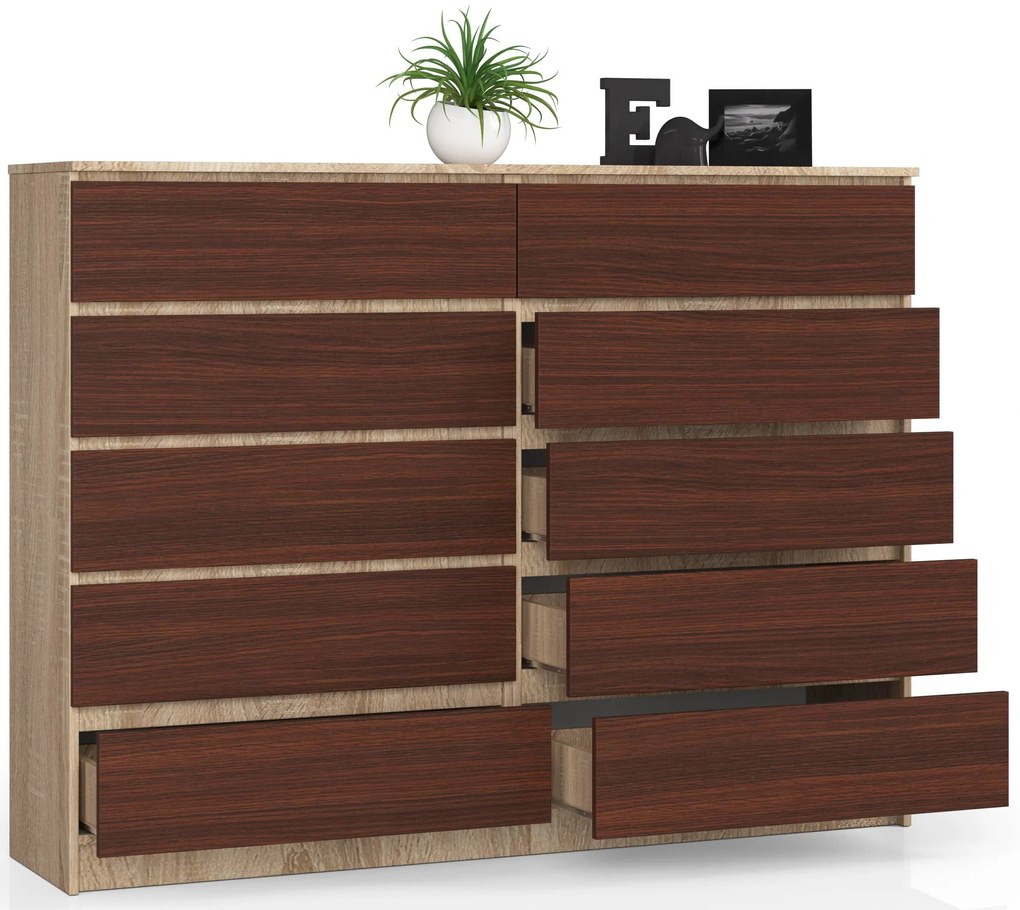 Komoda Kurtinaitis 10SZ (dub sonoma + wenge). Akcia -18%. Vlastná spoľahlivá doprava až k Vám domov. 1069401