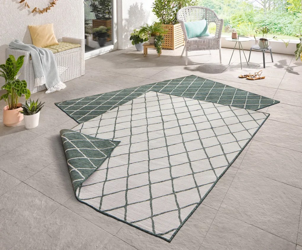 NORTHRUGS - Hanse Home koberce Kusový koberec Twin-Wendeteppiche 103117 grün creme – na von aj na doma - 80x250 cm