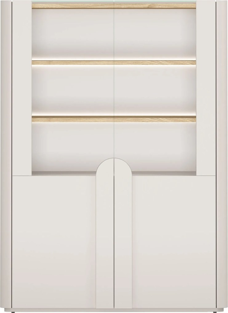 Vitrína Amilio 100 cm dvojdverová - kašmír / olejovaný dub / úchyty kašmír