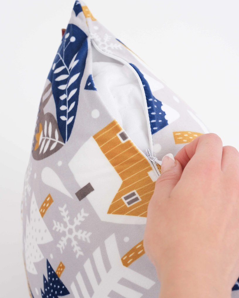 Vianočná obliečka na vankúšik Velvet 40 × 40 cm - Sob modrý