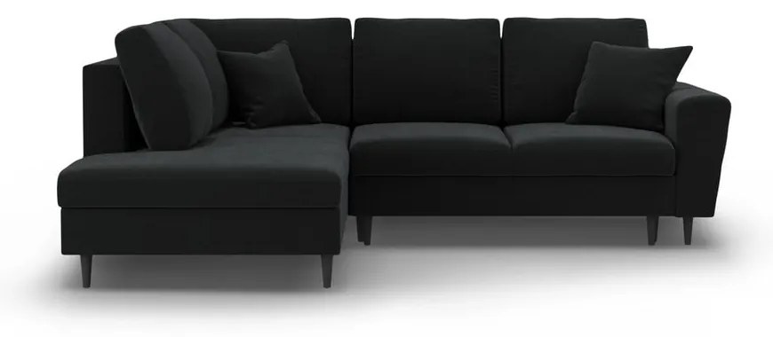 Čierna zamatová rozkladacia/s úložným priestorom rohová pohovka (ľavý roh/do L) Kyoto – Cosmopolitan Design