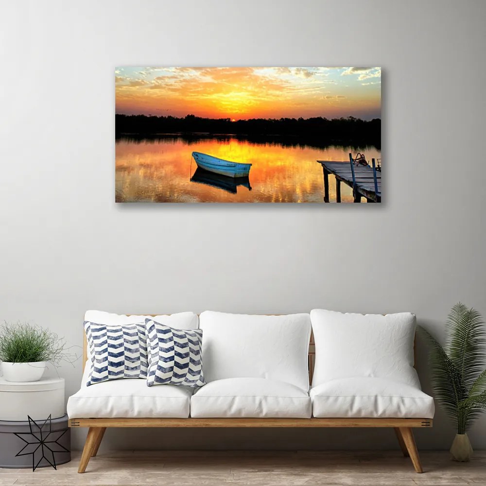 Obraz Canvas Loďka most jazero príroda 125x50 cm