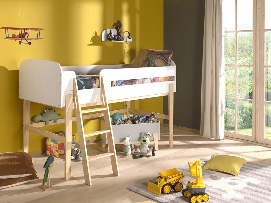 Detská vyvýšená postel z masívu a MDF biela 126cm 90x200cm