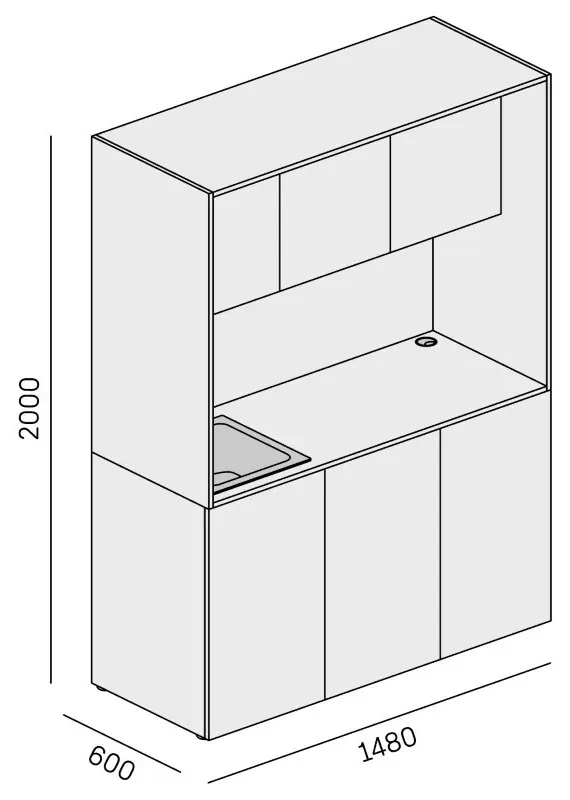 PLAN Kuchynka NIKA s drezom a batériou 1481 x 600 x 2000 mm, dub prírodný, ľavé