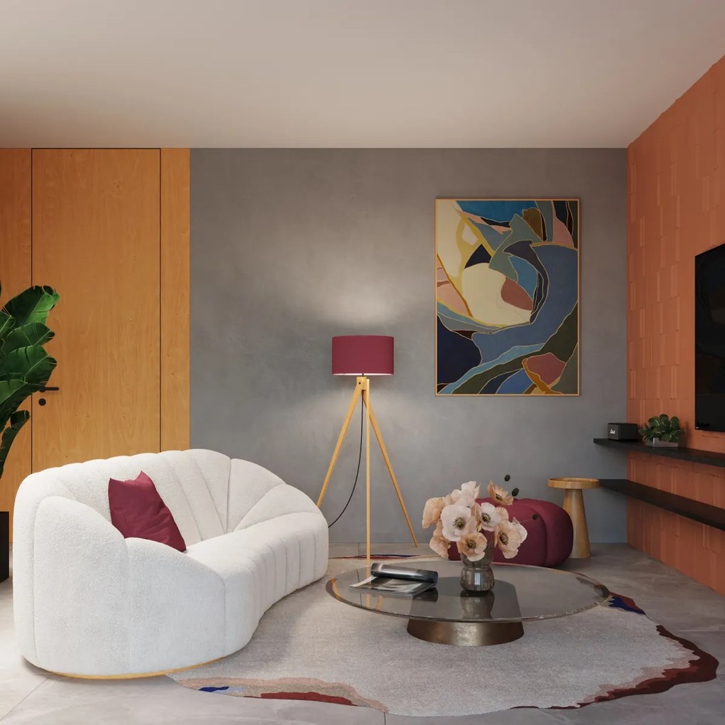 Stojacia lampa Natt, 1x bordové textilné tienidlo, drevo