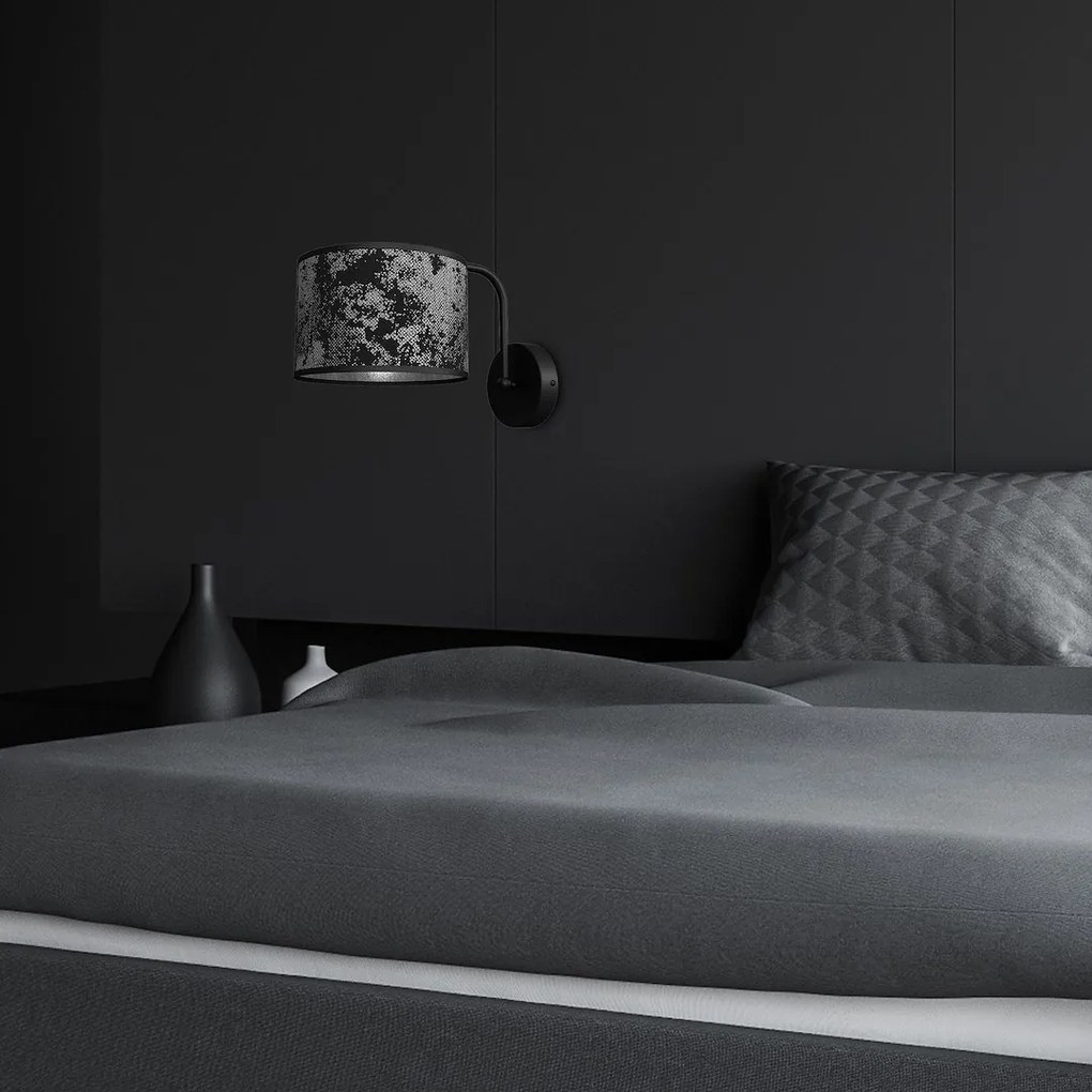 Nástenné svietidlo Satino Round, 1x čierne/strieborné textilné tienidlo, b