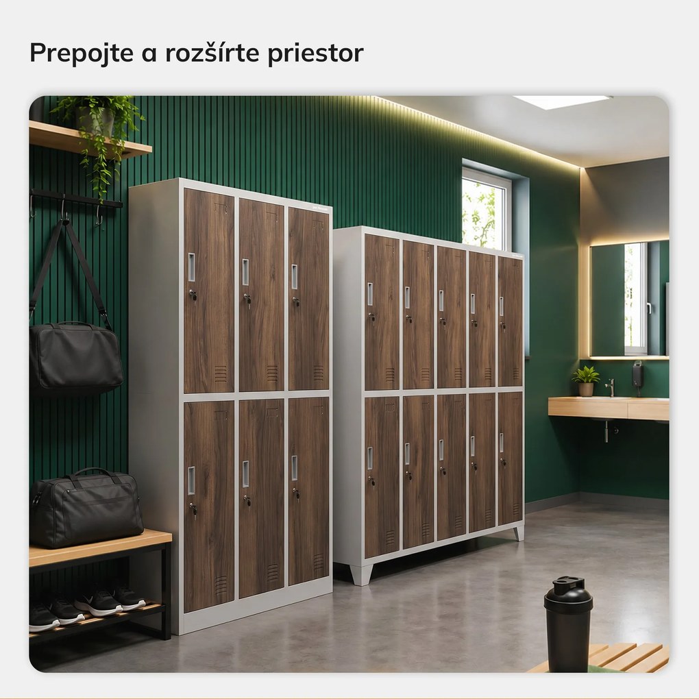 Šatníková skriňa BHP biela / orech, 6-dverová: Eco Design IGOR, 900 x 1850 x 450 mm