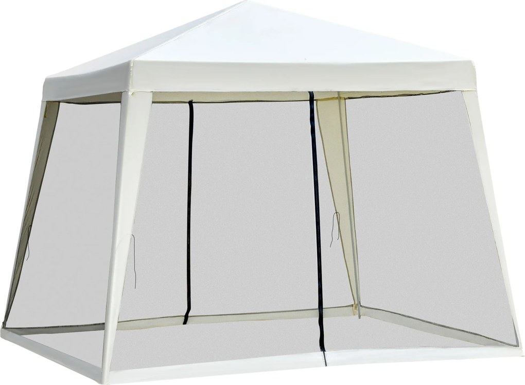 Záhradný pavilón Outsunny Gazebo Party Stan Nepremokavý stan s komárovou sieťou Kov + Polyester Kremovo biely 3 x 3 m | Aosom