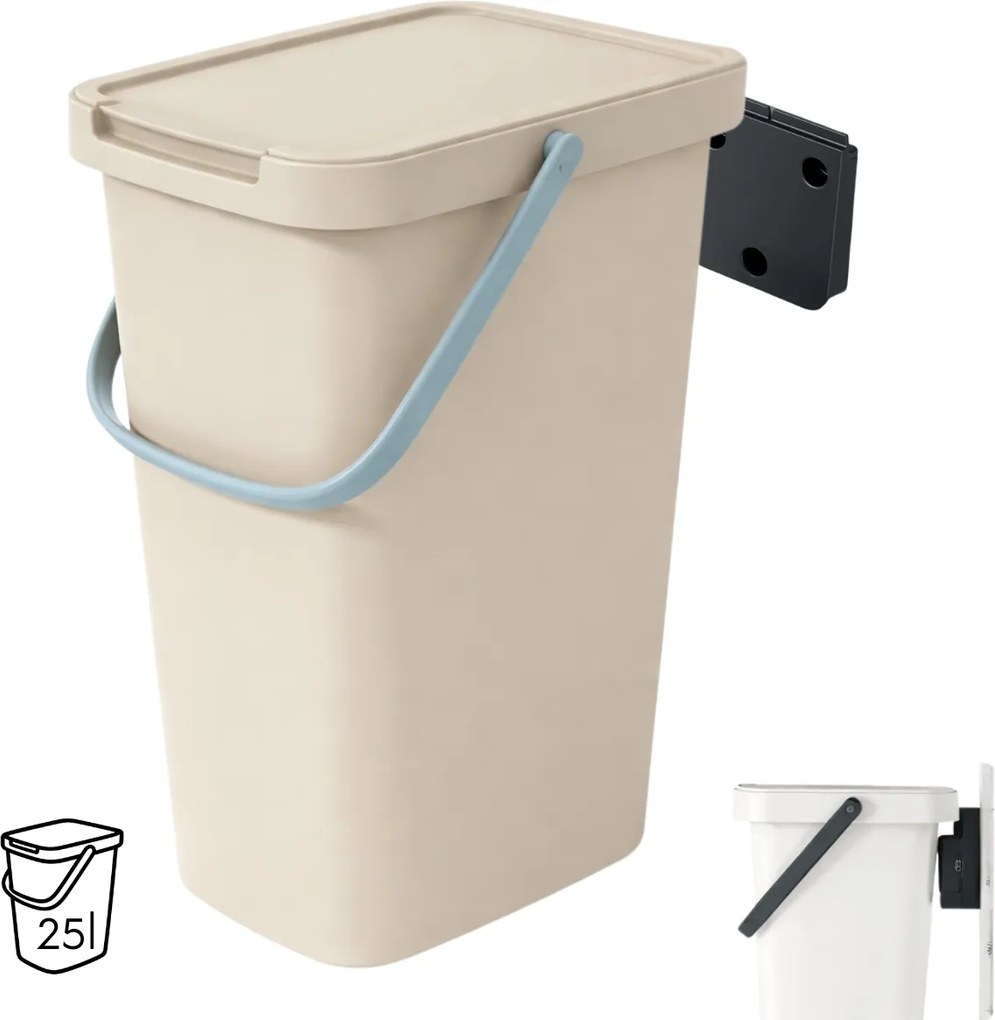 Prosperplast Závěsný odpadkový koš s víkem SYSTEMA Q, 25 l, 30 x 26 x 48,5 cm béžová