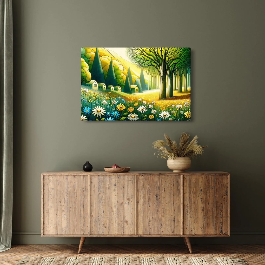 Obraz - Dedina v žlto-zelenej (90x60 cm)
